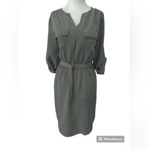 Military style belted dress in Olive green